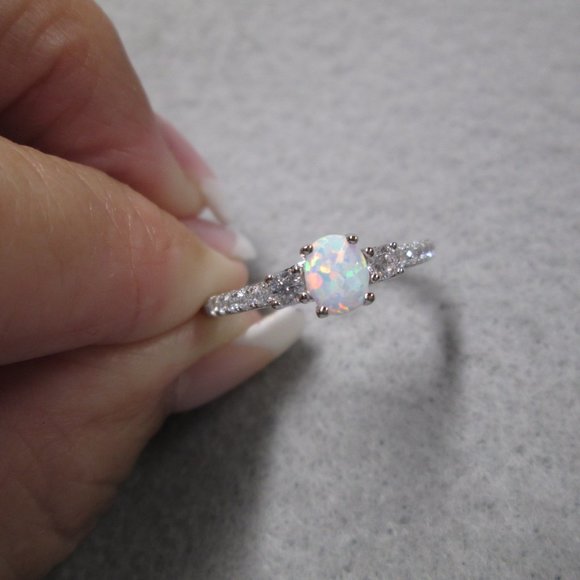 Dazzling Dainty 925 Sterling Silver OPAL Ring> Sparkling CZ's, Non Tarnish - Picture 4 of 7